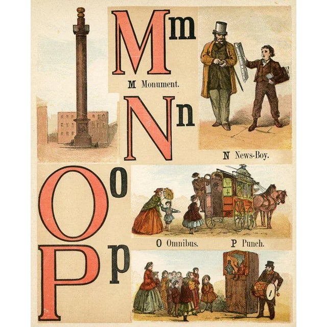 Illustration 1870s London Alphabet Print, M to P, Original Color Engraving For Sale - Image 3 of 3