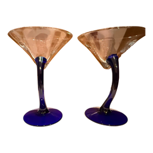 1990s Cobalt-Stemmed Libbey Bravura Martini Glasses - a Pair