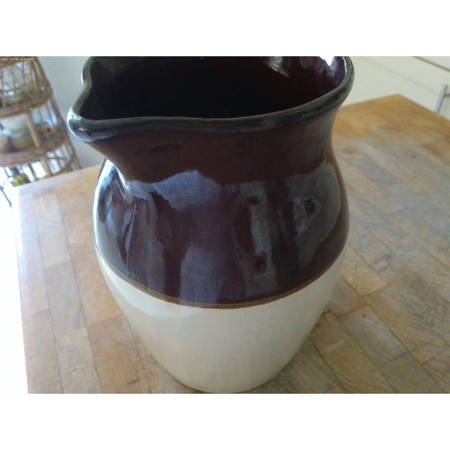French Country Large Mid-Century Dipped Stoneware Rustic Country Pitcher For Sale - Image 3 of 5