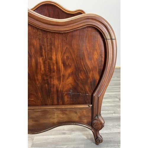 Antique French Style Mahogany Double Bed Frame with Carved Headboard For Sale - Image 4 of 17