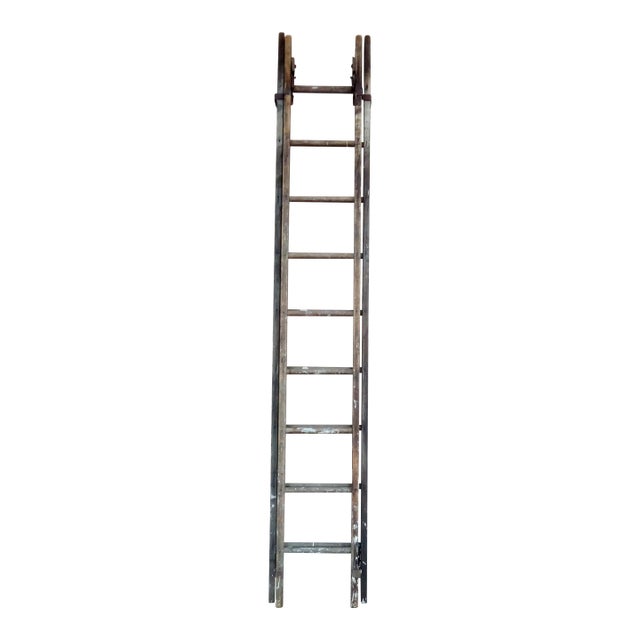 Vintage Double Wooden Workmaster Ladder Sears & Roebuck 20 Ft on Sale $1420 Read Below (2-10' Sections) Library Ladder? For Sale