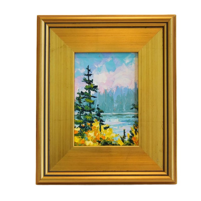 Lake & Mountain Landscape Oil Painting Including the Antiqued Gold Wood ...