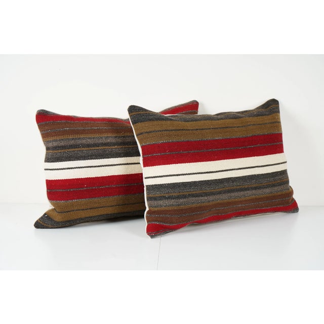 Mid-Century Modern Striped Turkish Kilim Pillow Cover - A Pair For Sale - Image 3 of 4