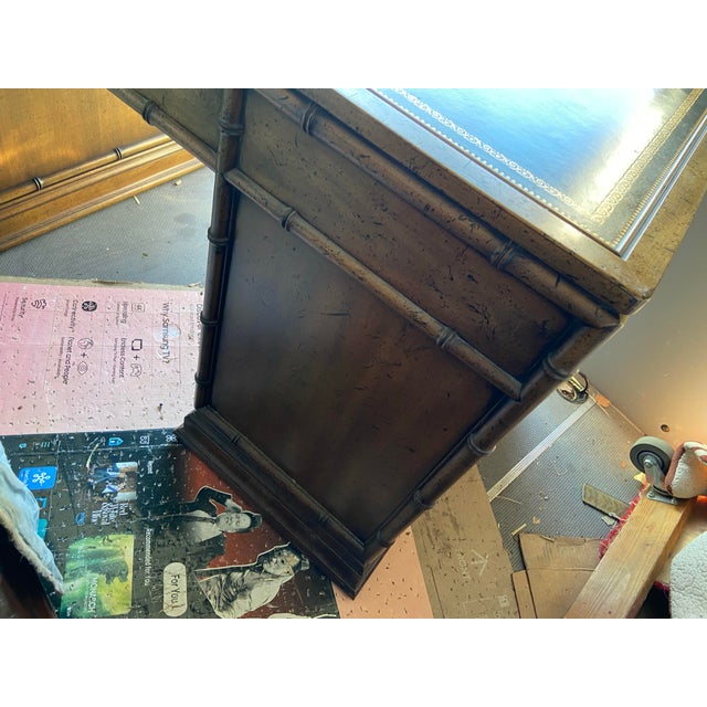 Vintage Mid Century Modern Hollywood Regency Faux Bamboo Campaign Executive Desk by Sligh Furniture For Sale - Image 9 of 12