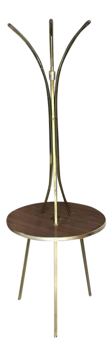 Vintage Mid Century Brass Tri Leg Tripod Base Round Side Table Floor Lamp