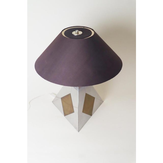 Mid-Century Modern Bicolor Metal and Silk Lampshade Table Lamp, France, 1960s For Sale - Image 11 of 18