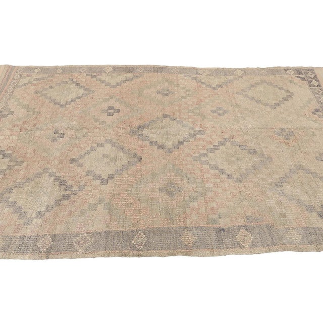 Mid 20th Century Faded Vintage Embroidered Kilim Rug For Sale - Image 4 of 7