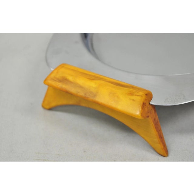 Vintage Art Deco Stainless Steel Glo-Hill Gourmates Butterscotch Bakelite Tray For Sale In Philadelphia - Image 6 of 14