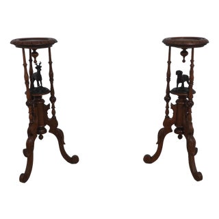 Pair Victorian Carved Black Forrest Style Deer & Dog Stands For Sale