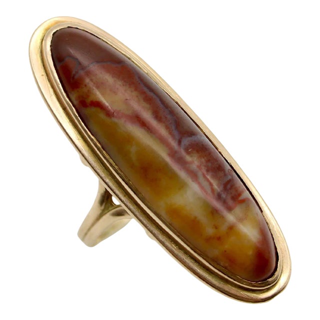 Victorian 18K Gold and Agate Cabochon Ring Size 7 For Sale