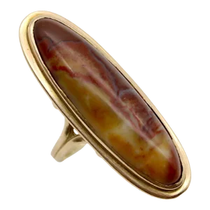 Victorian 18K Gold and Agate Cabochon Ring Size 7
