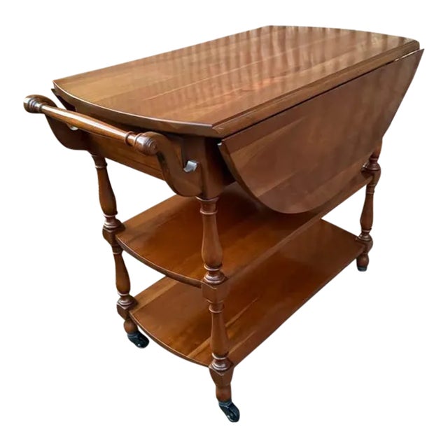 Vintage Federal Style Solid Wood Drop Leaf Bar Cart Tea Cart For Sale