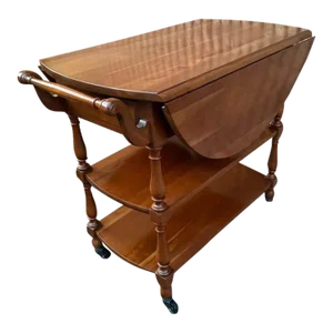 Vintage Federal Style Solid Wood Drop Leaf Bar Cart Tea Cart