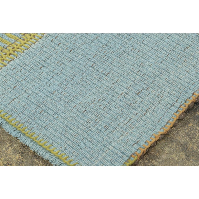 2010s Rug & Kilim’s Custom Contemporary Rez Kilim in Green and Blue Stripes For Sale - Image 5 of 7