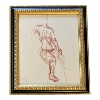 1950’s Original Sepia Abstract Female Nude Study Drawing Vintage Frame For Sale