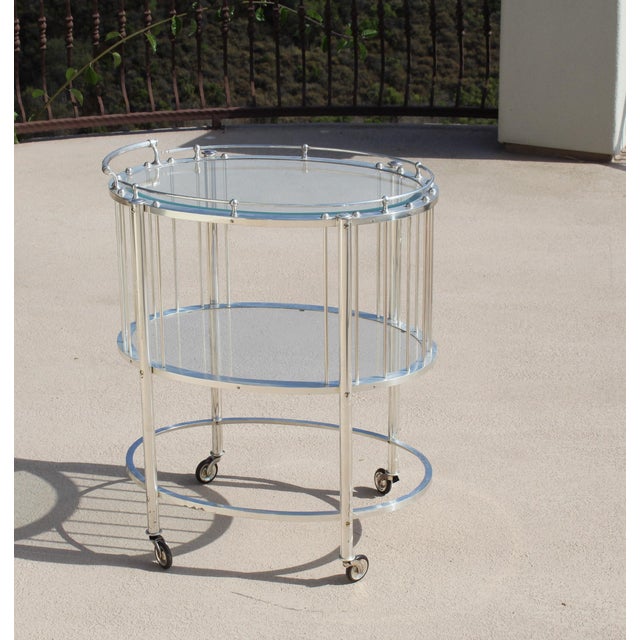 Mid-Century Modern Bar Cart Silver Plate Oval For Sale - Image 14 of 18