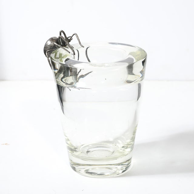 Aesthetic Movement Silver Spider Sculpture Crystal Vase Signed Leerdam Crystal For Sale In New York - Image 6 of 15