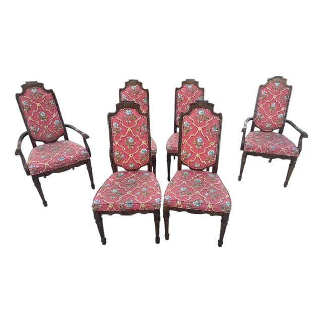 Antique French Provincial Carved Dining Chairs – Set of 6 (2 Armchairs, 4 Side Chairs) For Sale