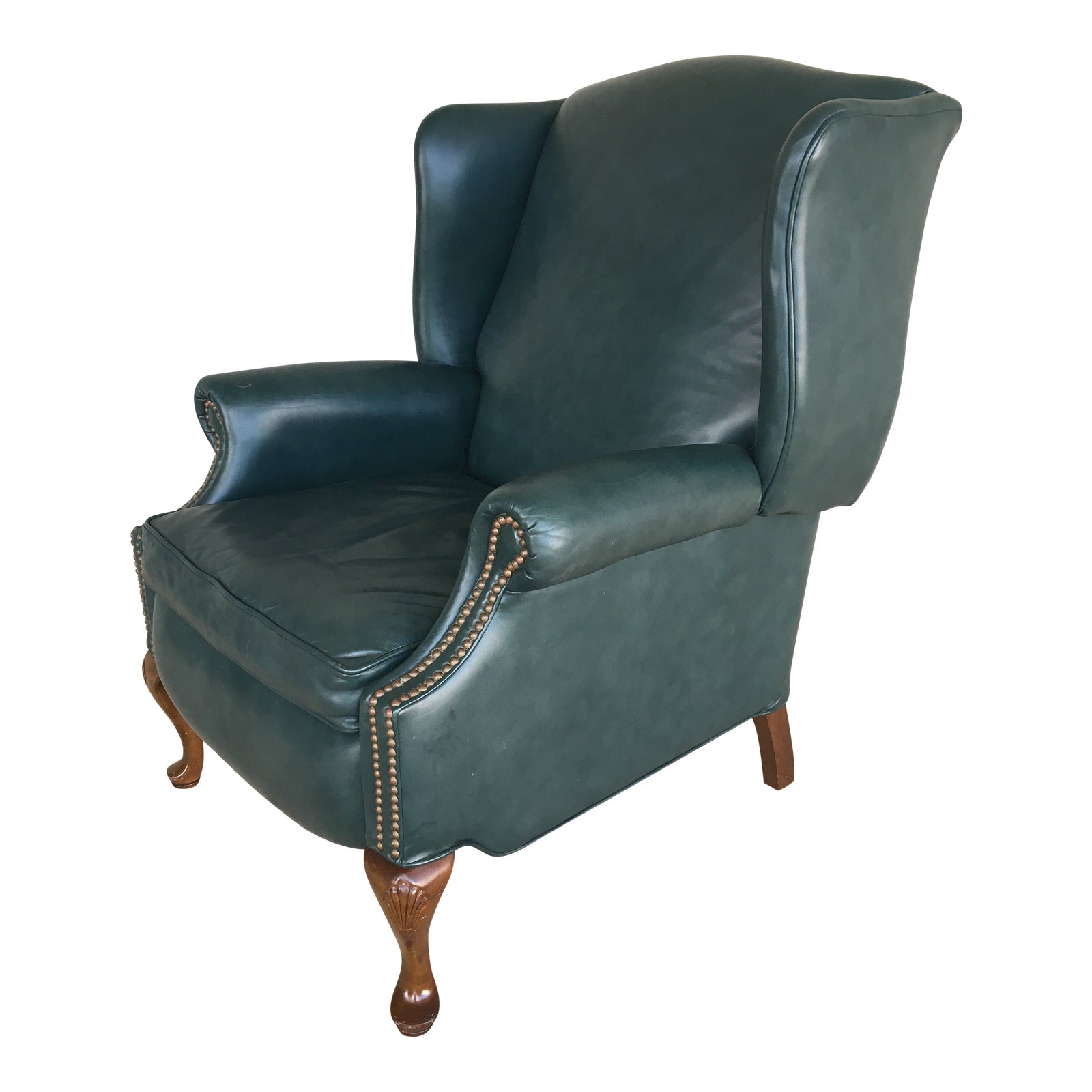 Lazy Boy Classics Wing Back Chippendale Style Dark Green Leather