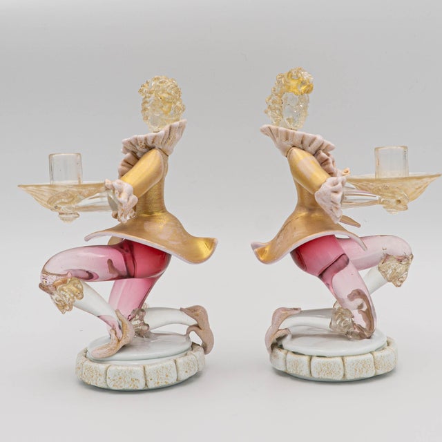 Italian Pair of 1970s Murano Style Hand Blown Italian Art Glass Gentlemen Figure Candlestick Holders For Sale - Image 3 of 10
