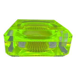 Vintage Lucite Faceted Swivel Top Candy Dish with Neon Infusion For Sale