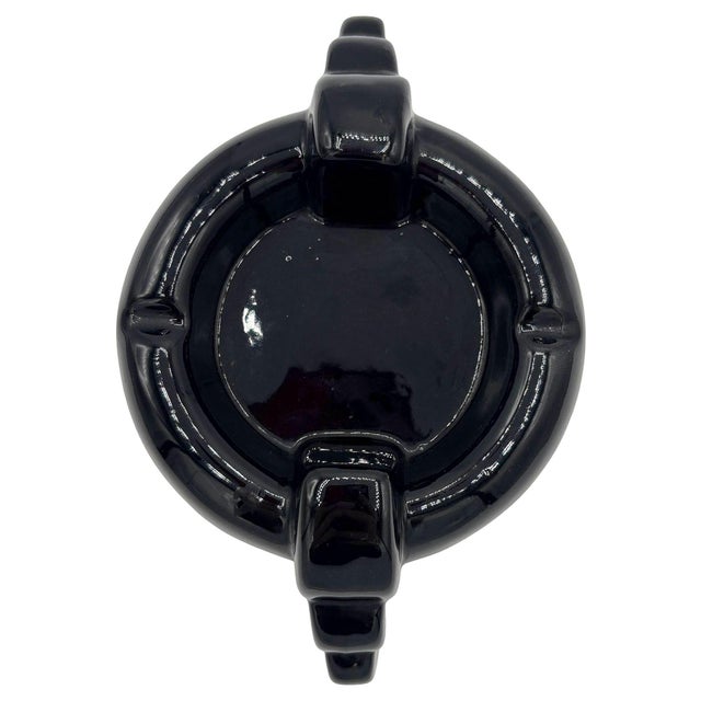 1950s Rare Black Stepped Streamline Art Deco Ceramic Ashtray For Sale - Image 4 of 6