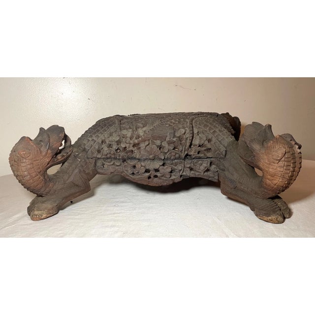Large Antique Hand Carved Anglo Indian Figural Dragon Wood Sculpture Base Stand For Sale - Image 9 of 17