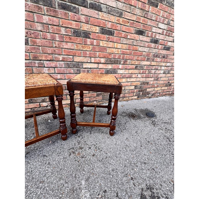 Wood Antique English Rush Seat Stools For Sale - Image 7 of 9