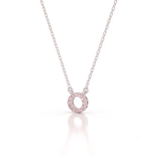 Contemporary Rose Quartz Necklace | 925 Sterling Silver Open Circle Necklace | Dainty Pink Halo Necklace For Sale - Image 3 of 3