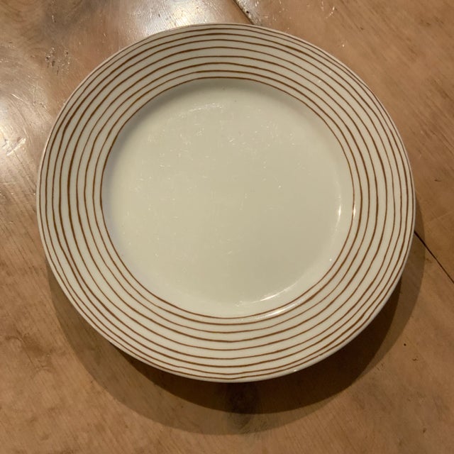 1980s Fitz and Floyd “Les Bands” Cognac Brown Stripes on Ivory Charger/Server Plate For Sale In Los Angeles - Image 6 of 10