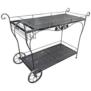 Vintage Woodard Black Iron Bar Cart For Sale