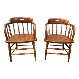 Early 20th Century Pair of Heywood Brothers & Wakefield Co. — Philadelphia, Pa Barrel Oak Armchairs For Sale