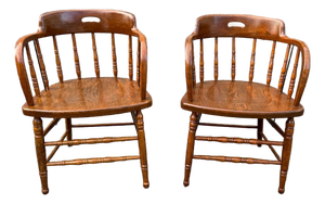 Early 20th Century Pair of Heywood Brothers & Wakefield Co. — Philadelphia, Pa Barrel Oak Armchairs