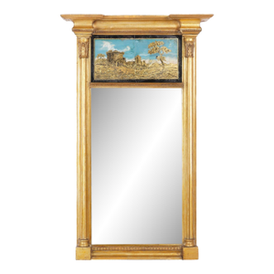 Philadelphia Sheraton Tabernacle Silver Gilt Pier Mirror With Eglomise, C. 1815