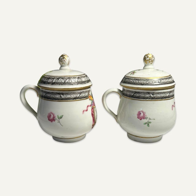 Traditional Pair of 18th Century Ludwigsburg Porcelain Pots De Crème For Sale - Image 3 of 9