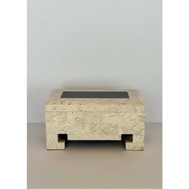 Art Deco 1980s Art Deco Revival Tessellated Stone & Greek Key Feet Box For Sale - Image 3 of 9