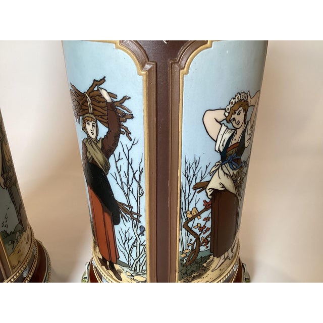Doulton Hand Decorated Cylinder Vases, 1880s - A Pair For Sale - Image 9 of 12
