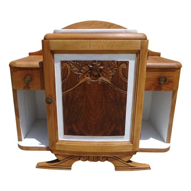 Large Art Deco Bedside Table in Light Wood, 1930s For Sale