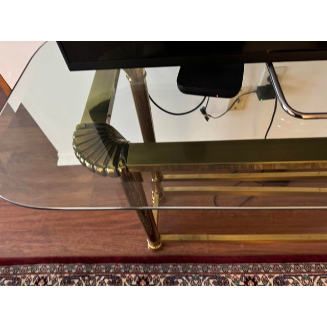 Mid-Century Modern Italian Style Gilded Brass Glass Top Console Hall Table For Sale - Image 4 of 9
