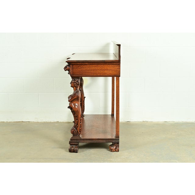R. J. Horner Style Antique Victorian Carved Oak Sideboard or Buffet Server, Circa 1890s For Sale - Image 13 of 16