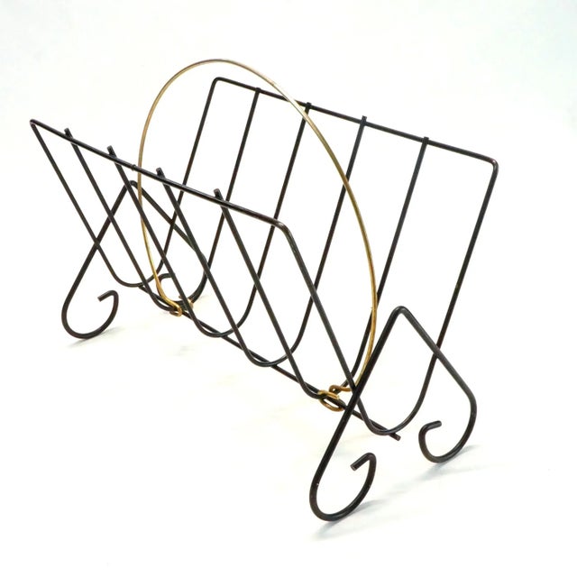 Black Vintage Mid-Century Modern Metal Wire Magazine Rack For Sale - Image 8 of 8