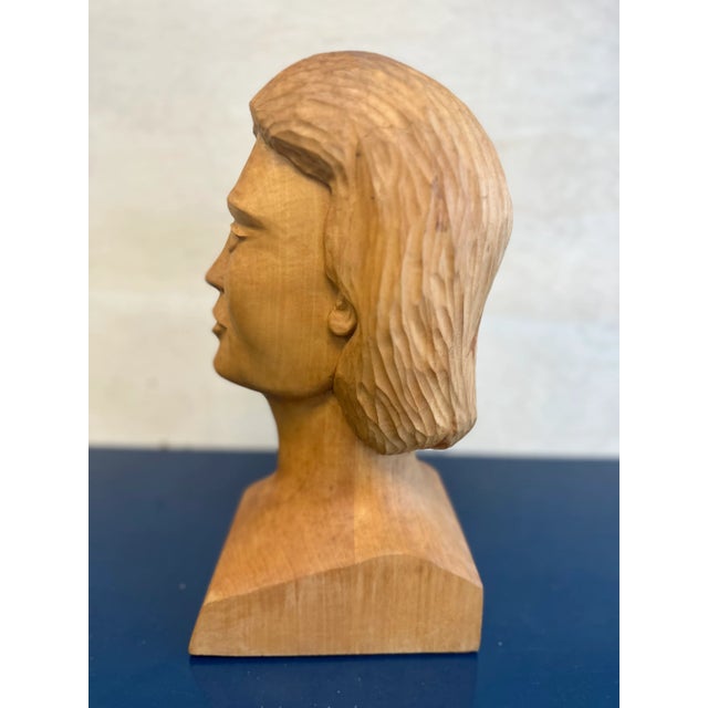 Vintage Hand Carved Wooden Figural Bust For Sale - Image 4 of 9