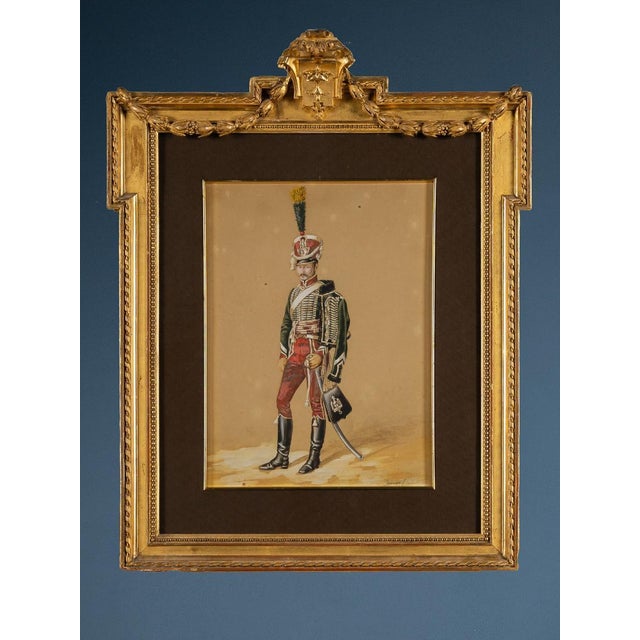Emmanuel Grammont, Hussar of the Kingdom of Naples, Watercolor, 19th Century For Sale - Image 6 of 6