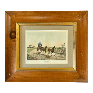 "Tandem", Horse Carriage Scene, Framed Original Print, 1820
