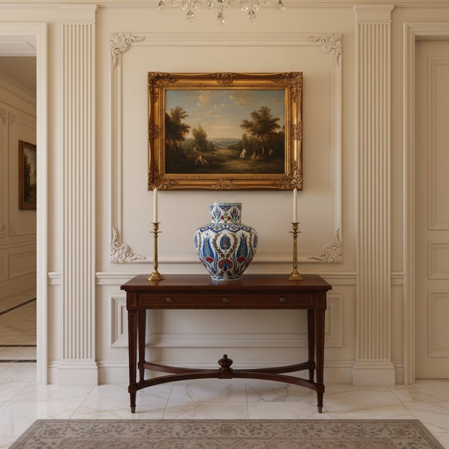 The Quintessential Masterpiece: The Classic Iznik Vase This Handmade Monumental Floor Vase is a tribute to the Golden Age...