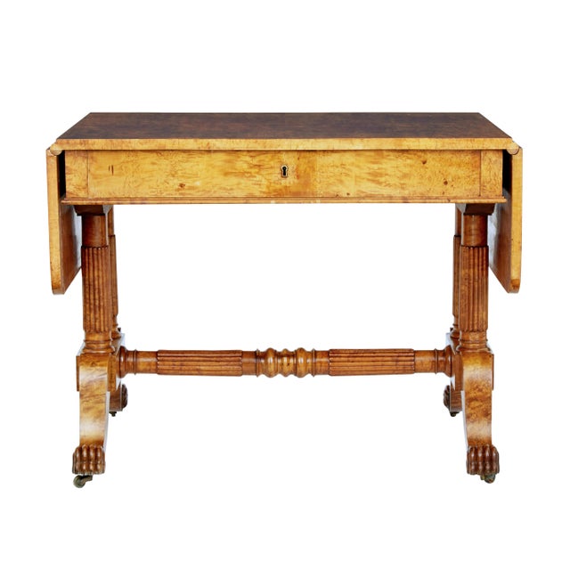 Antique Biedermeier Sofa Table in Burr Birch, 1825 For Sale - Image 9 of 11