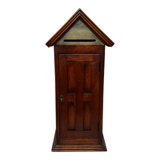 Mid-Century British Arts & Crafts Mahogany Indoor Post Box Cabinet, “Sentry Box” Form, Lock and Key For Sale