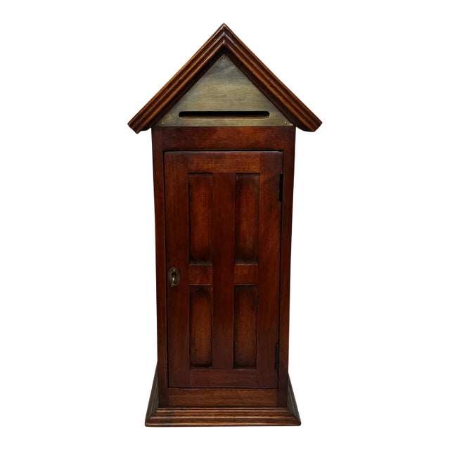 Mid-Century British Arts & Crafts Mahogany Indoor Post Box Cabinet, “Sentry Box” Form, Lock and Key For Sale
