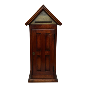 Mid-Century British Arts & Crafts Mahogany Indoor Post Box Cabinet, “Sentry Box” Form, Lock and Key