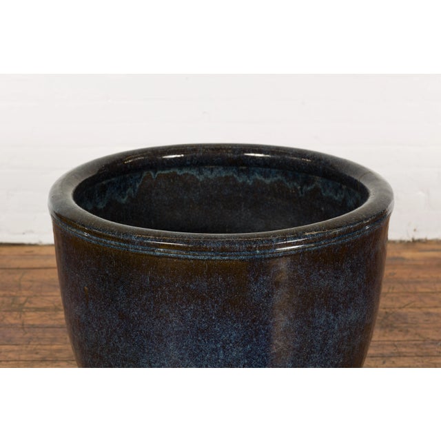 Mid 20th Century Thai Vintage Oversized Shigaraki Style Namako Glazed Planter with Wave Effects For Sale - Image 5 of 13
